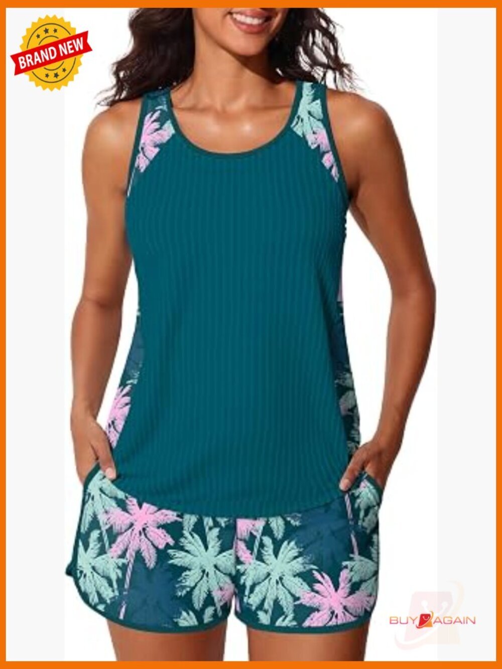 Tankini Set with High Waist Swim Shorts Tummy Control Two Piece Bathing Suit